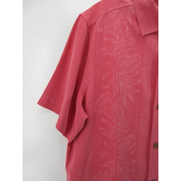 Tommy Bahama Shirt Medium Silk Hawaiian Jacquard Floral Camp Aloha - Picture 3 of 13